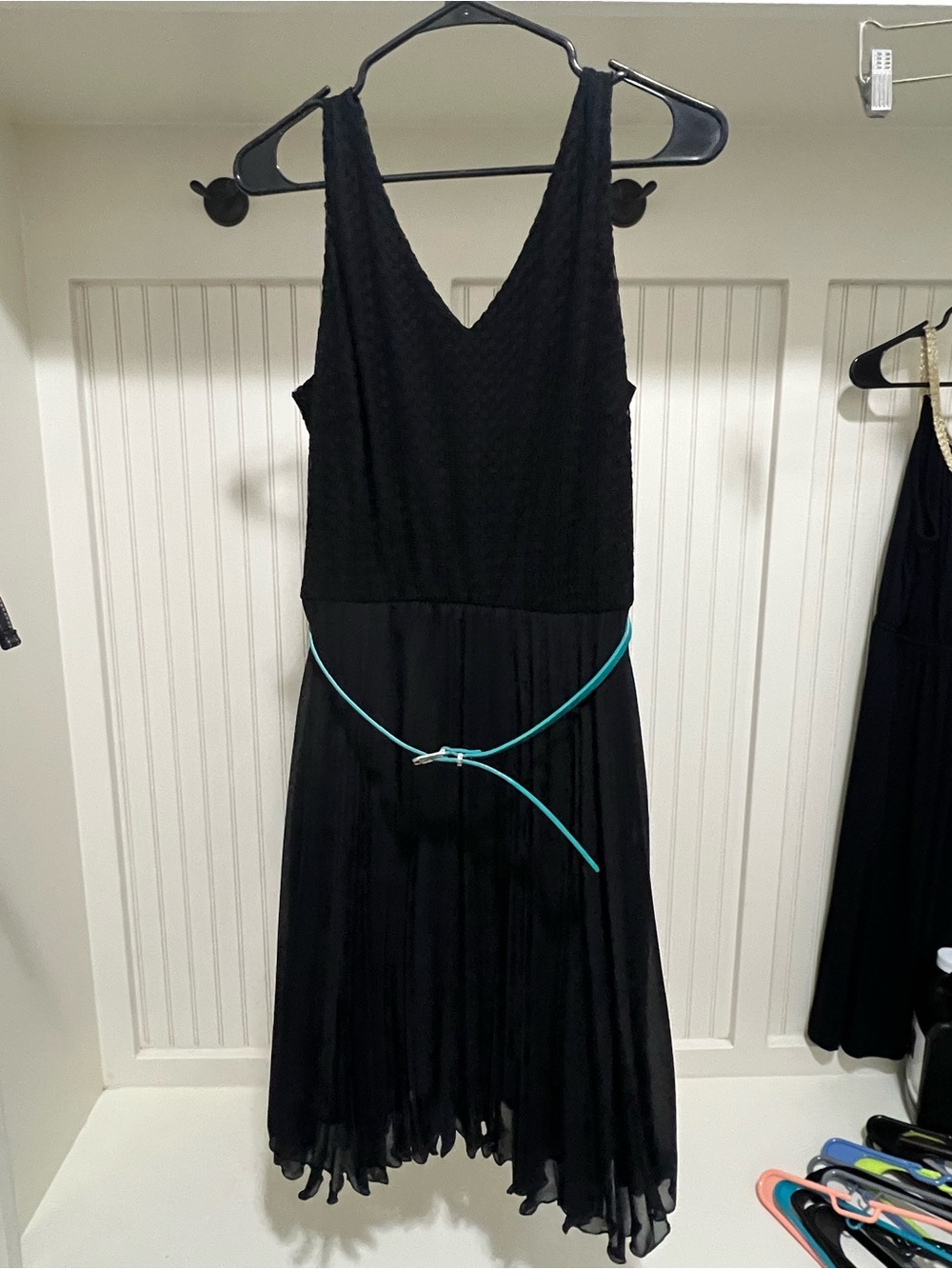 Alfani Black Sleeveless Midi Dress with Teal Accent Belt